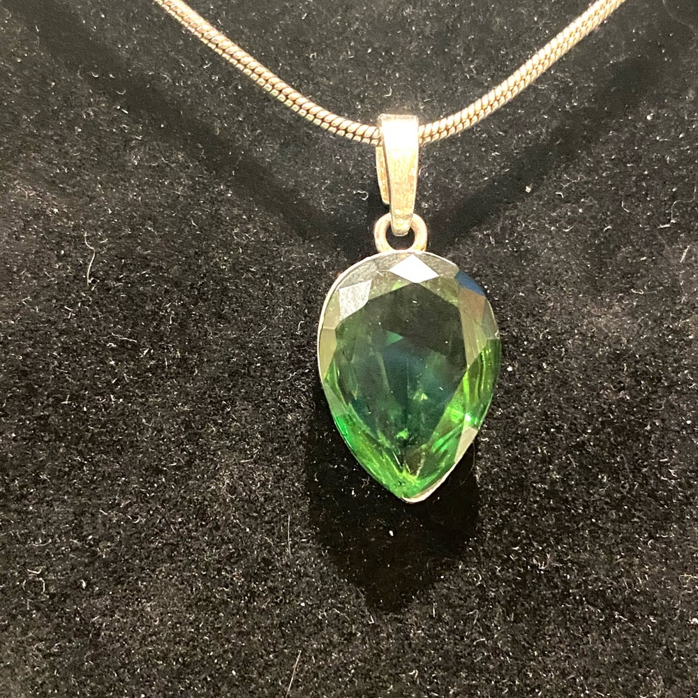 Sterling Silver and Emerald Gemstone Pendant Necklace